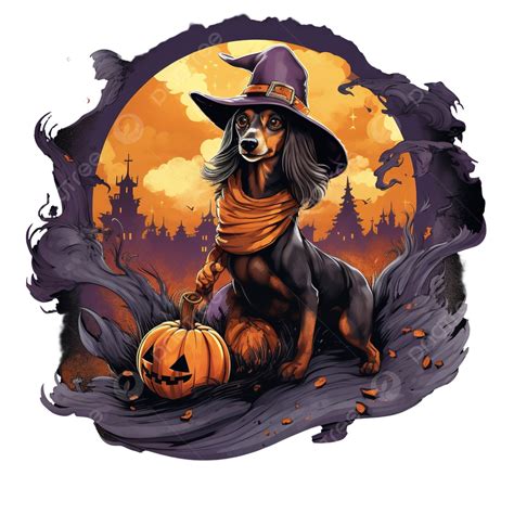 My Dachshund Rides Shotgun On A Halloween T Shirt Design With A Witch