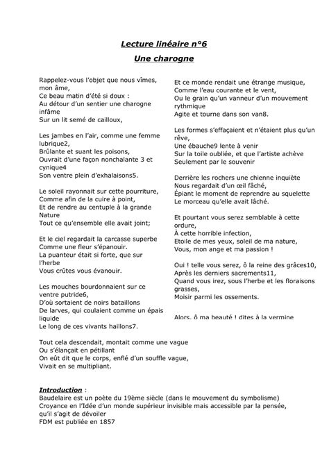 Explication de texte Baudelaire Lecture linéaire n6 Une charogne