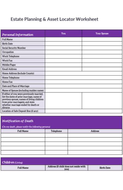 Estate Planning Trust Worksheet