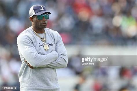 Head Coach Deion Sanders Of The Jackson State Tigers Looks On Before