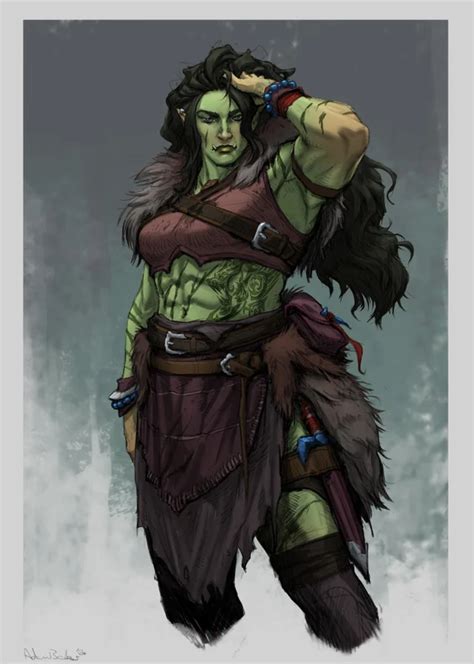 A Drawing Of A Woman With Long Black Hair And Green Skin Wearing A