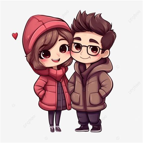 Cute Lovers Couple Greeting Pose Happy Valentine Chibi Cartoon Character Cute Clipart Happy