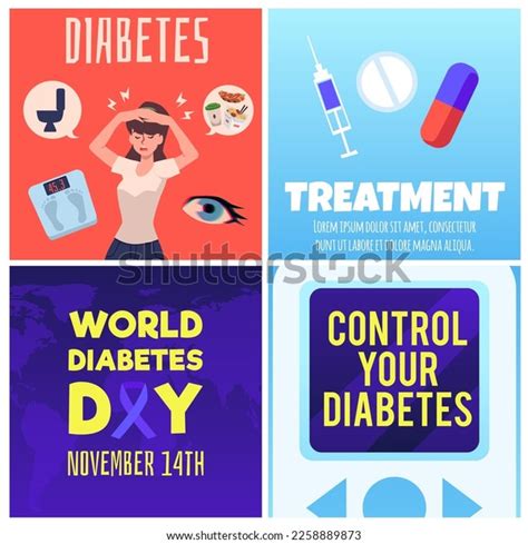 Diabetes Awareness Posters Set Flat Vector Stock Vector Royalty Free