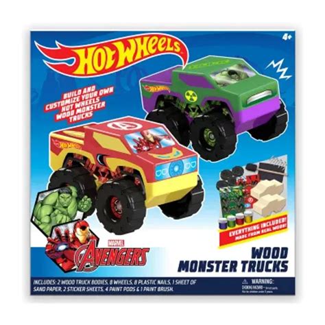 Hot Wheels DIY Toy Wood Monster Trucks - 2 Pack (Marvel Advengers Hulk ...