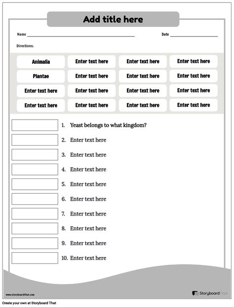 Six Kingdom of Life Identification Worksheet Storyboard