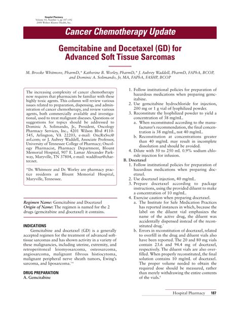 Pdf Cancer Chemotherapy Update Gemcitabine And Docetaxel Gd For