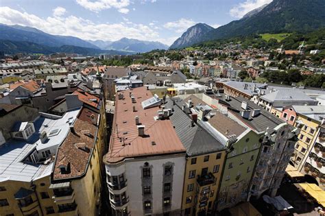 Austria Tyrol Innsbruck View Of Cityscape With Mountains In