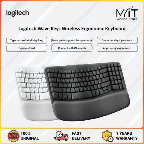 Logitech Wave Keys Wireless Ergonomic Keyboard With Cushioned Palm Rest