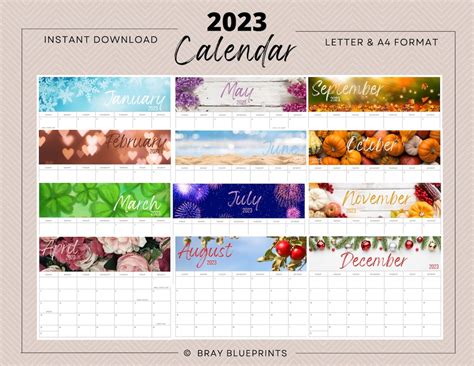 2023 Calendar Printable, Desk Calendar Monthly, PDF, Letter Size, A4 ...