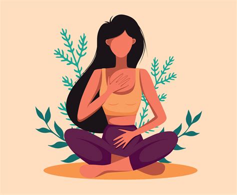 Vector Illustration Yoga Tanned Girl Is Engaged In Yoga And Meditation