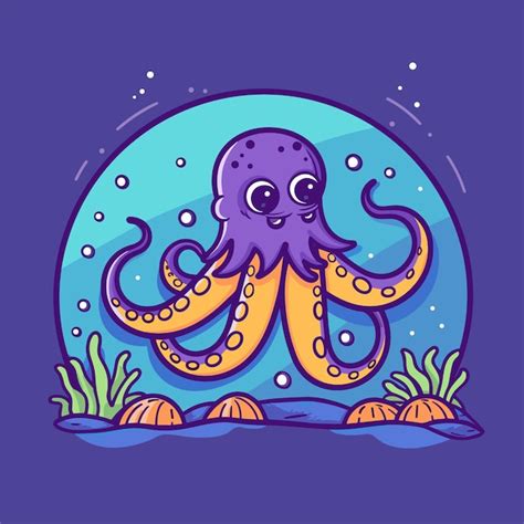 Niedliche Cartoon Oktopus Unterwasser Vektor Illustration Premium Vektor