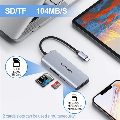 Minisopuru Usb C Hub 6 In 1 Usb C Multiport Adapter With 4k Hdmi Port 3 Usb 30 Tf And Microsd