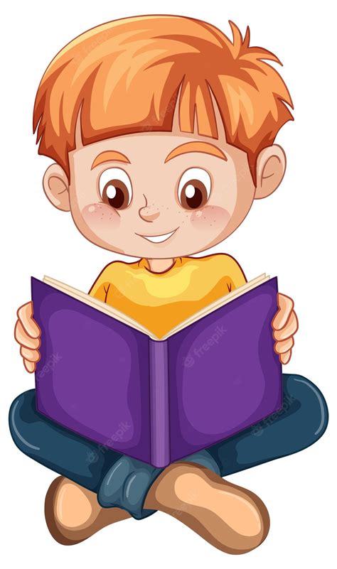 Kids Boy Reading Book Cartoon Stock Vector Illustrati