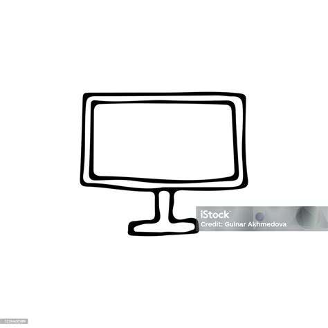 Ilustrasi Vektor Monitor Komputer Yang Digambar Dengan Tangan Doodle