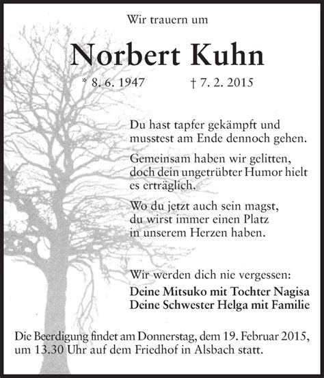 Traueranzeigen Von Norbert Kuhn Vrm Trauerde