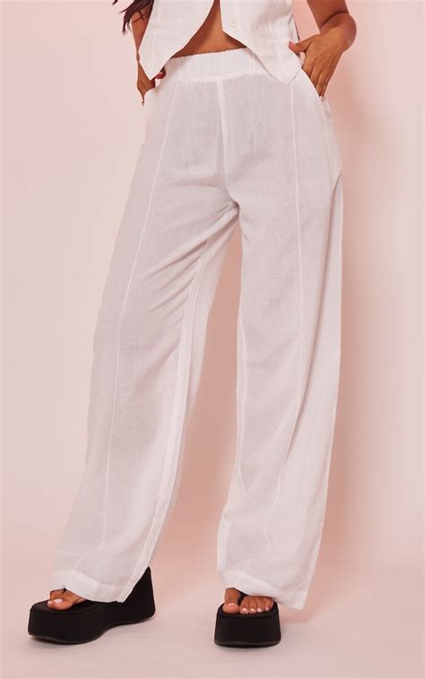 Petite White Linen Look Pocket Trousers Petite Prettylittlething