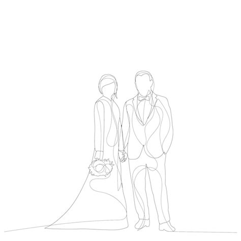 Desenho De Linha De Fundo Branco Do Casamento Dos Noivos Vetor Premium