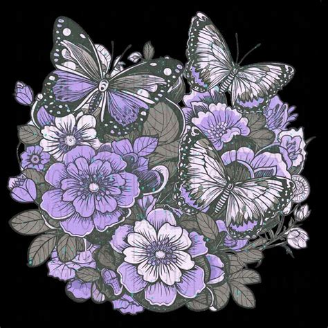 Butterflies And Purple Flowers Dtf Transfer We Print U Press Dtf Transfers