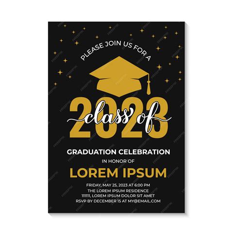 Premium Vector Graduation Ceremony Invitation Card Black And Gold Grad Party Invite Graduation