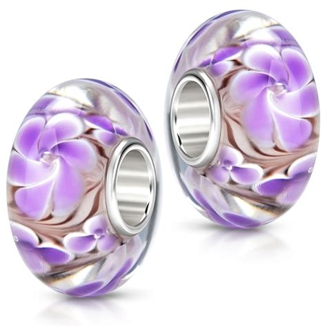 MATERIA Glas Bead Blumen violett Glasperle Anhänger Blüten lila für