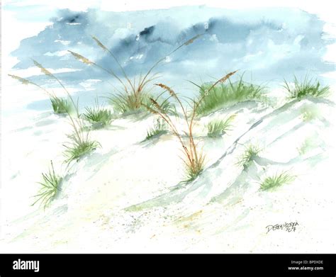 Sand Dunes Beach Modern Realistic Seascape Coastal Nautical Marine