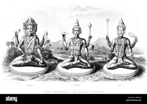 The Hindu Trinity (Trimurti): left to right; Brahma, Vishnu and Shiva ...