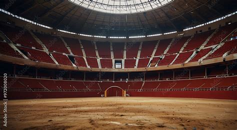 Round Empty Bullfight Arena Stadium With Wide Perspective Bullring For
