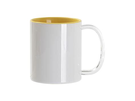 Sublimation Blanks 11oz Two Tone Color Mug Light Yellow Clear Glass