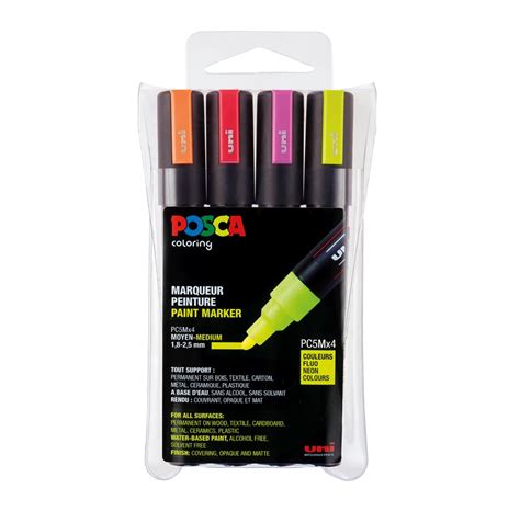 POSCA marker sæt PC 5M 4 ass farver neon På lager Billig