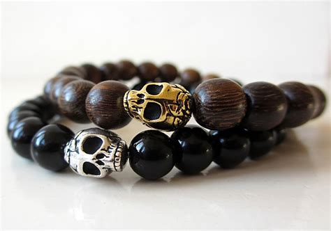 Skull Bracelets Mens Beaded Bracelets Skull Bracelet Men Mens Wood