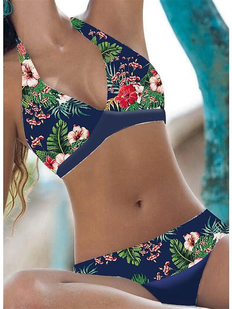 Women S Swimsuits Bikini Piece Cheeky Swimsuit Halter Piece Open Back Sexy Tropical Sexy