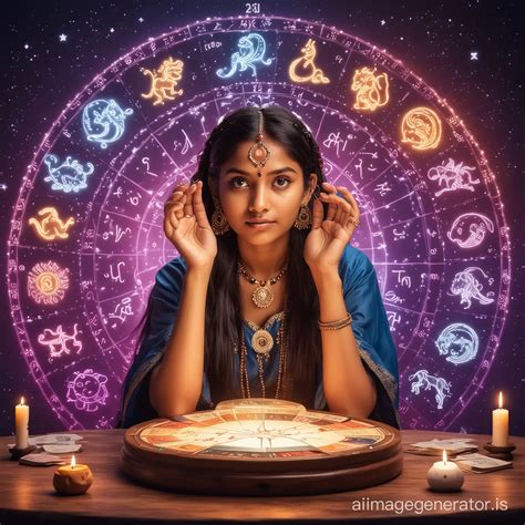 Indian Female Fortune Teller With Zodiac Signs Predicting A Bright