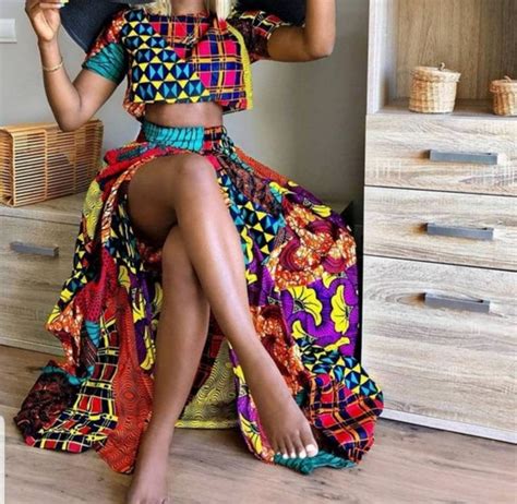 African Women Two Piece Clothings African Print Crop Top And Etsy