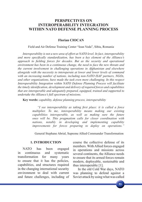 (PDF) PERSPECTIVES ON INTEROPERABILITY INTEGRATION WITHIN NATO DEFENSE ...