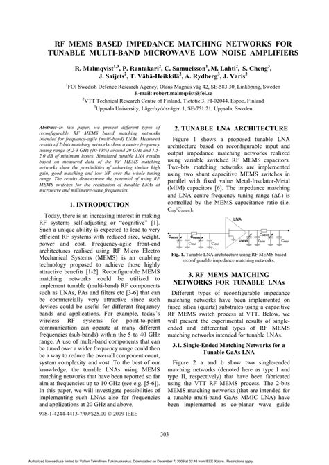 Pdf Rf Mems Based Impedance Matching Networks For Tunable Multi Band