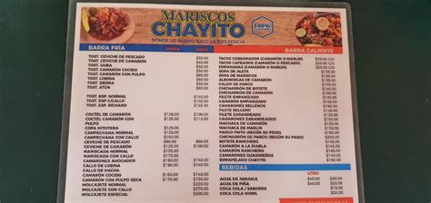 Carta Del Restaurante Mariscos Chayito Guasave