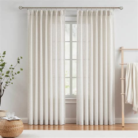 Vision Home Natural Pinch Pleated Semi Sheer Curtains Textured Linen