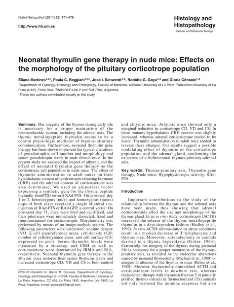 Neonatal Thymulin Gene Therapy In Nude Mice Effects On The Morphology