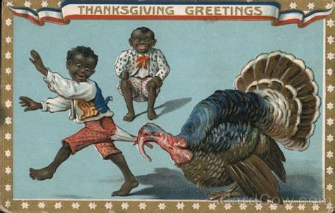 Turkey Chasing Black Children Thanksgiving Greetings Blacks Postcard