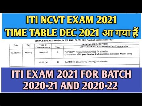 Iti Ncvt Exam Dec Iti Exam Time Table Dec Iti Cbt Exam