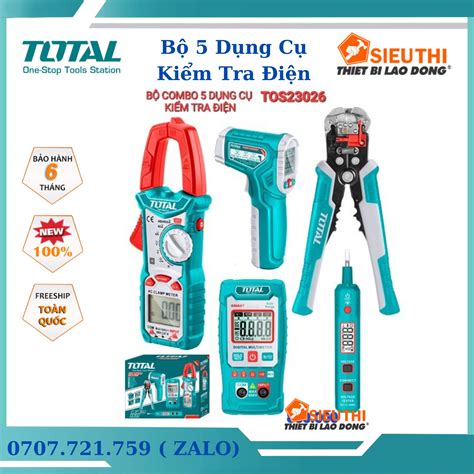 Bộ 5 công cụ kiểm tra điện Total TOS23026 Ampe kìm đồng hồ đo vạn năng