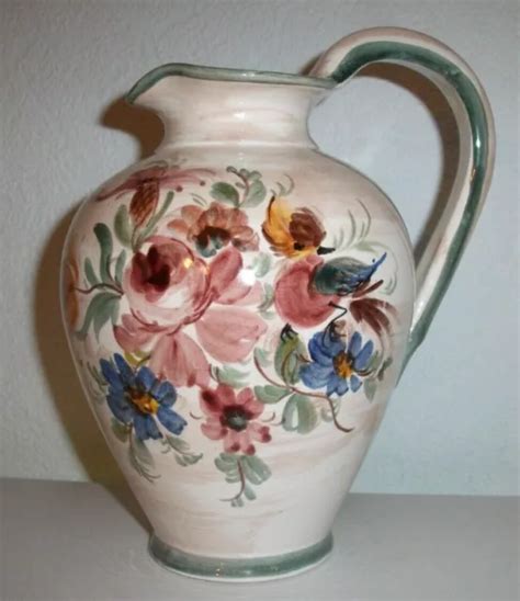 ORIGINAL ULMER KERAMIK Henkelkrug Wasserkrug Weinkrug 18 Cm Florales