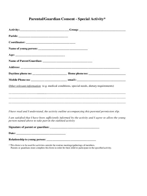 Fillable Online Parental Guardian Consent Special Activity Fax Email