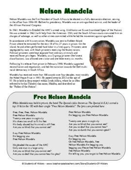 Nelson Mandela Biography, Song Lyrics, and Questions by Students of History