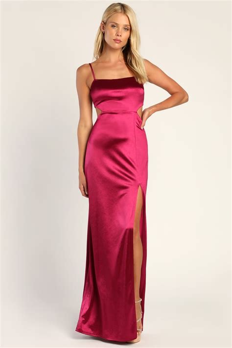 Magenta Maxi Dress Cutout Maxi Dress Satin Maxi Dress Lulus