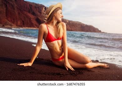 Sexy Woman Bikini Relaxing On Red Stock Photo Shutterstock