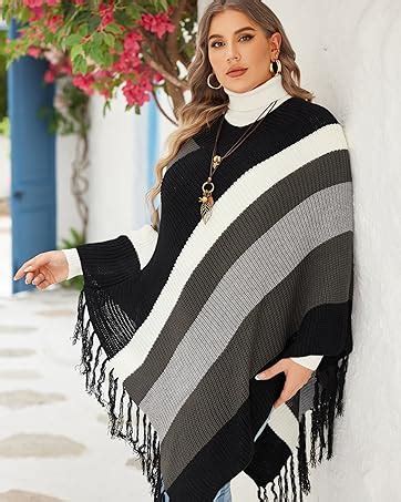 IN VOLAND Women S Plus Size Knitted Shawl Poncho With Fringed Capelet V