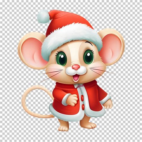 Premium Psd Cute Funny Mouse Wearing Santas Hat For Christmas