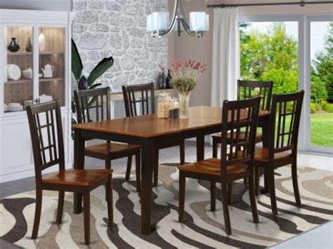 East West Furniture Nicoli 7 Piece Dining Set With Wood Seat In Black