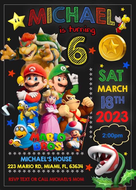 Super Mario Bros Movie Birthday Invite Free Backside H Ready